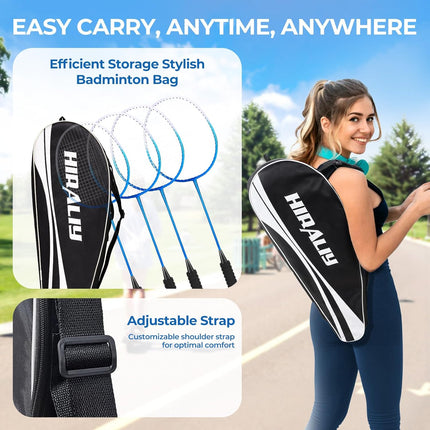 Badminton Racket Set with 2/4 Rackets, Birdies & Carry Bag for Outdoor Play