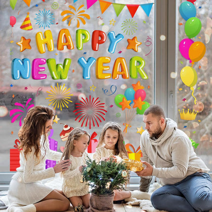 Happy New Year Window Decals – 6-Pc Colorful Reusable Party Decorations