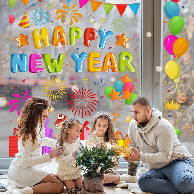 Happy New Year Window Decals – 6-Pc Colorful Reusable Party Decorations
