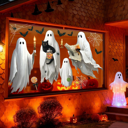 4-Sheet Large Halloween Ghost Window Clings 16.9x35.4in, Reusable Spooky Decals