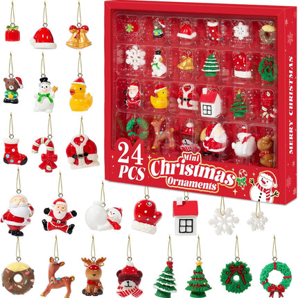 Mini Christmas Ornaments Set of 24 – Cute Resin Christmas Tree Figures by Sooez