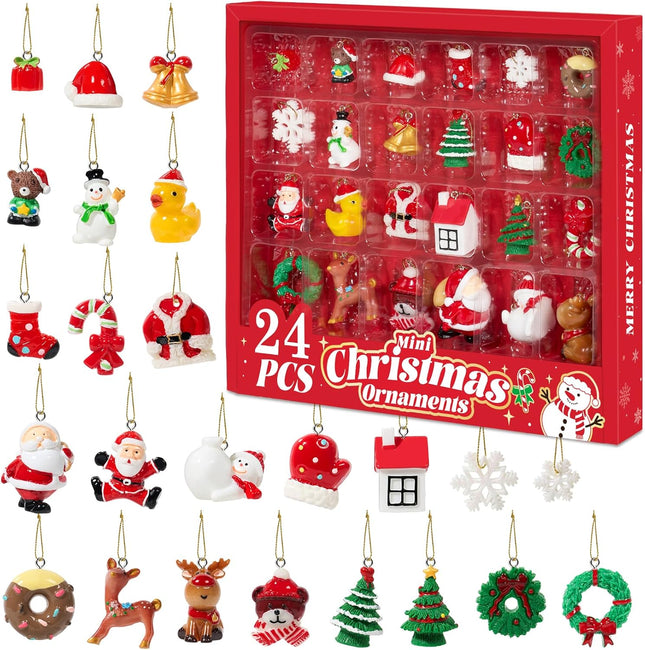 Mini Christmas Ornaments Set of 24 – Cute Resin Christmas Tree Figures by Sooez