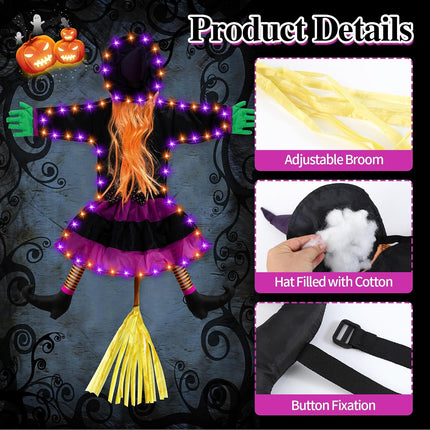 Solar Halloween Witch Lights, Orange Purple LED 8 Modes for Yard & Garden Decor