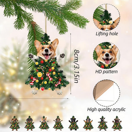 8 Pcs Christmas Dog Ornaments, Acrylic Hanging Decorations for Holiday Trees