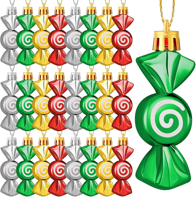 24PCS Candy Christmas Tree Ornaments | Glitter Candy Cane Peppermint Decor