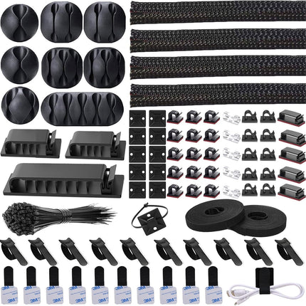 192 PCS Cable Management Kit with Sleeves, Clips, Ties & Straps for Desk & TV