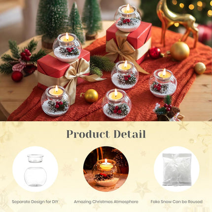 Christmas Candle Holders Set of 6 Glass Ball Holders Red Berry Pinecone Decorations