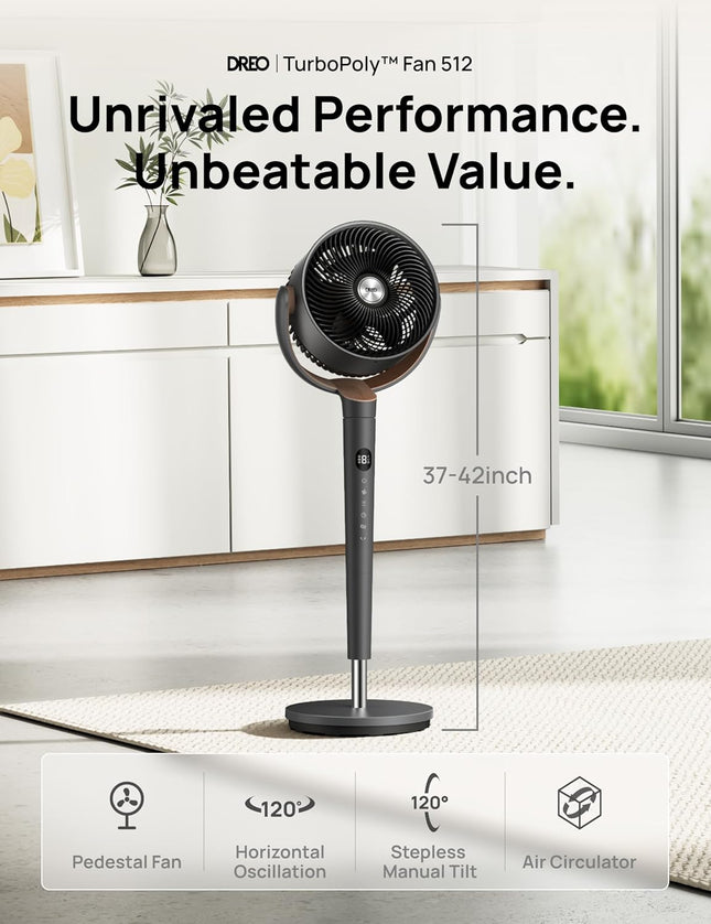 Quiet DC Pedestal Fan 9 Speeds Oscillating Adjustable Timer for Bedroom Home