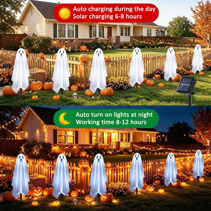 6-Pack Solar Ghost Pathway Lights, Cool White Halloween Yard, Lawn & Garden Decor
