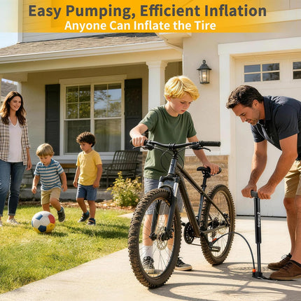 Portable Floor Bike Pump, Dual Presta Schrader Valve Air Pump with Ball Needles