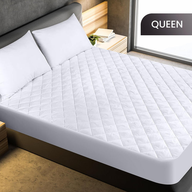 Queen Quilted Fitted Mattress Pad – Deep Pocket, Machine Washable, White