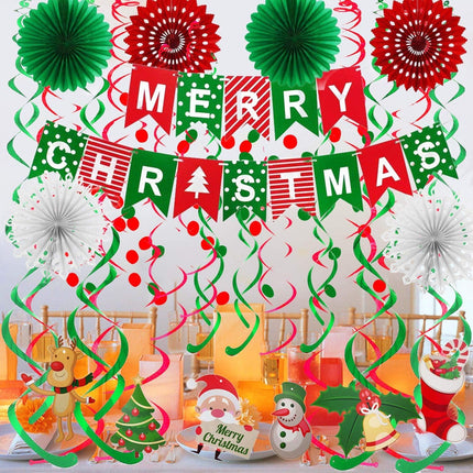 Merry Christmas Banner Paper Fan Garland Confetti Dots Streamers Party Decor
