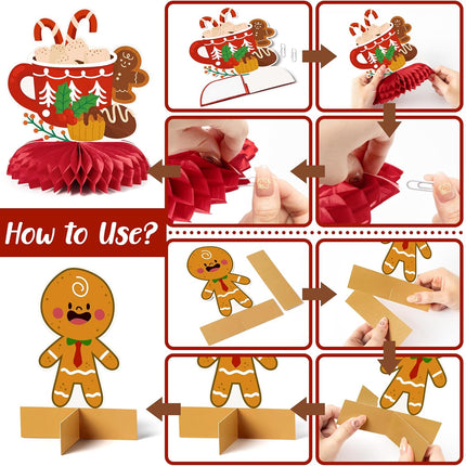 9pcs Hot Cocoa Christmas Centerpieces – Gingerbread & Marshmallow 3D Table Toppers