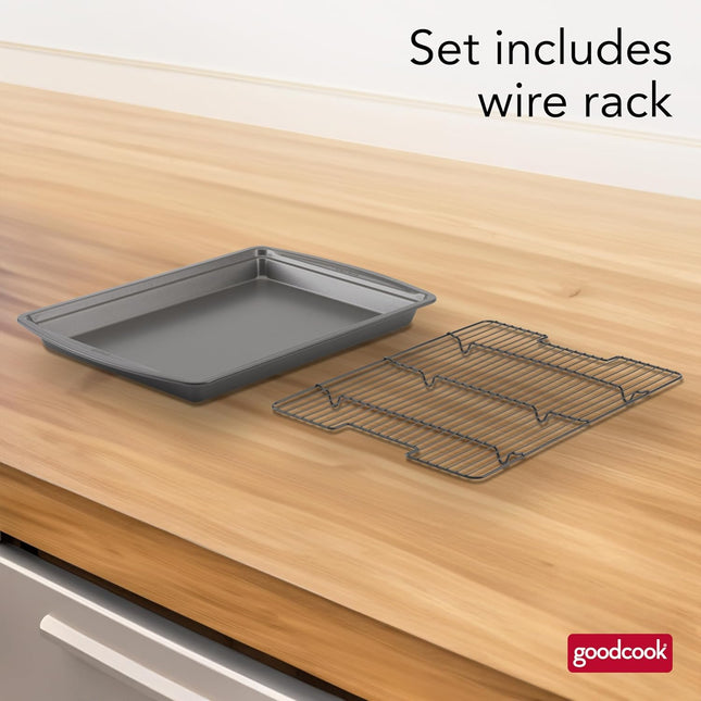 15x10.5 Nonstick Carbon Steel Baking Pan & Wire Rack Pizza Bacon Sheet Set
