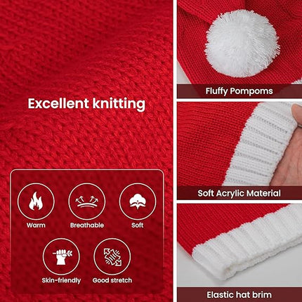 Santa Hat Christmas Beanie – Red Knitted Xmas Party Hat for Adults, Women, and Men