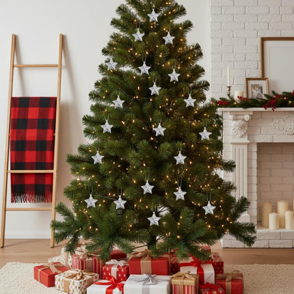 48-Pcs Glittering Star Ornaments, Mini Plastic Hanging Decorations for Christmas Tree