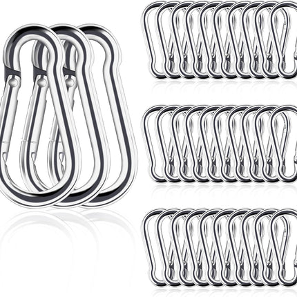 30PCS Mini Carabiner Clips M4 Stainless Steel Spring Snap Hook 1.57in Heavy Duty