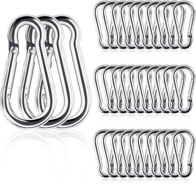 30PCS Mini Carabiner Clips M4 Stainless Steel Spring Snap Hook 1.57in Heavy Duty