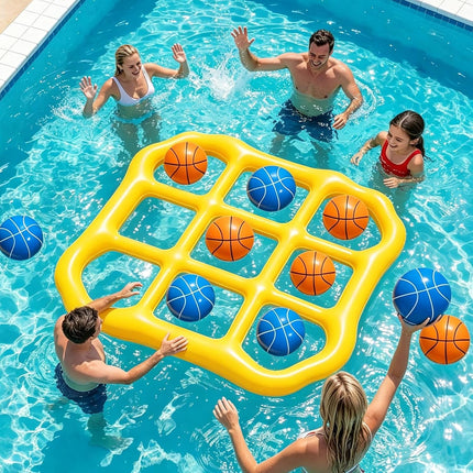 2 in 1Inflatable Pool Tic Tac Toe Game Set with 10 Balls for Adults –2-10 Players Summer Water Toys for Pool Party, Beach & Backyard Fun