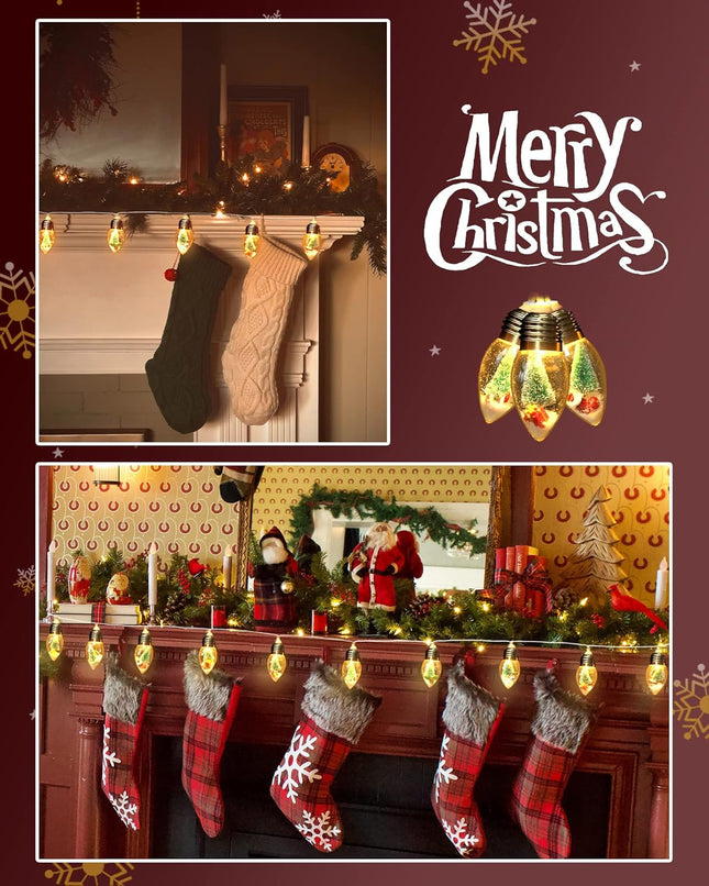 Christmas Vintage String Lights 6.6FT – 10 LED Snow Globes with Tree & Snow Decor
