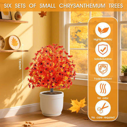 23" Fall Faux Mum Flowers 2pcs, Outdoor UV-Resistant Shrubs for Autumn Decor
