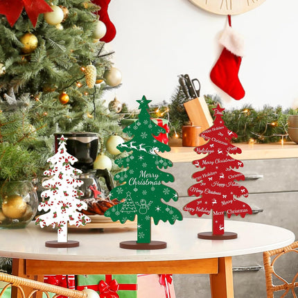 Wooden Christmas Tree Tabletop Signs – 3-Pc Double-Sided Holiday Decor Set