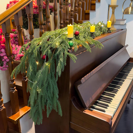 2Pcs 6FT Norfolk Pine Garland – Real Touch Xmas Greenery for Holiday Decor