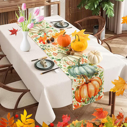 Thanksgiving Fall Table Runner 13x72, Pumpkin Eucalyptus Home Decoration
