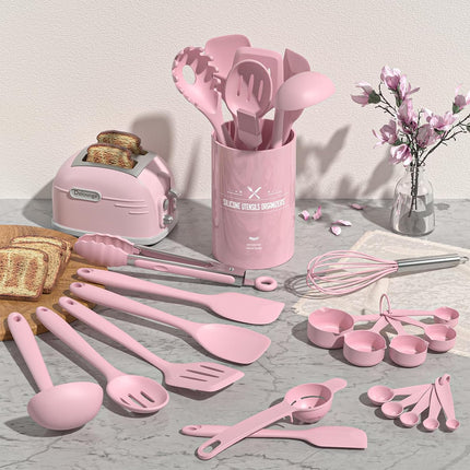 22pcs Pink Silicone Kitchen Utensil Set Heat Resistant Dishwasher Safe Tools
