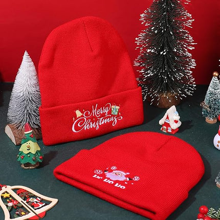 2PCS Winter Knit Beanies – Cuffed Embroidered Hats for Men & Women