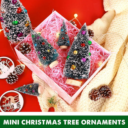 5PCS Mini Artificial Christmas Trees – Snowy Tabletop Bottle Brush Trees, 5 Sizes