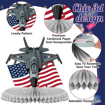 12 Pcs Patriotic Air Force Honeycomb Centerpieces 4th of July Party Decor