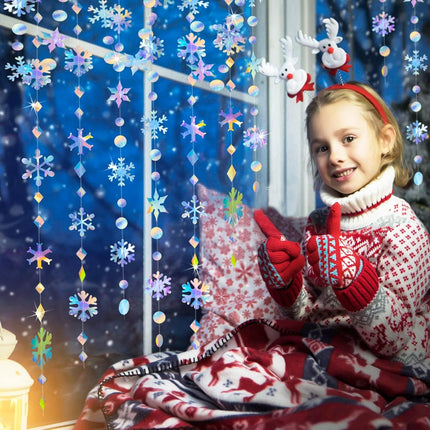 65Ft Winter Wonderland Snowflakes Garland Iridescent Shimmering Snowflake Decorations