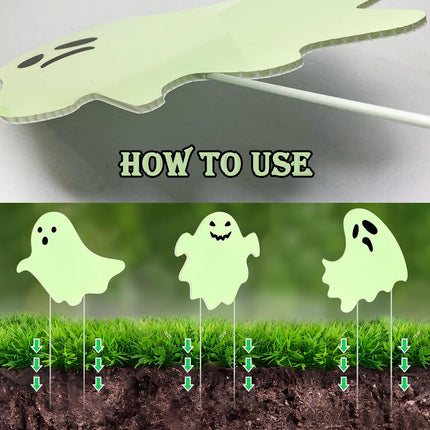 6-Piece Halloween Glow-in-the-Dark Ghost Yard Signs with Stakes, Outdoor Lawn Decor
