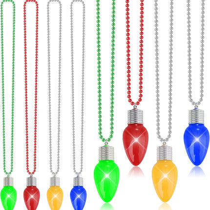 8 PCS Christmas Light-Up Bulb Necklaces Xmas Party Accessories Bulk