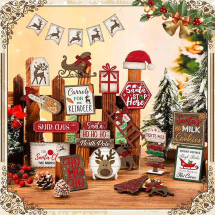 Christmas Tiered Tray Decor Set – 23PCS Snowman, Farmhouse Christmas Signs & Winter Centerpieces