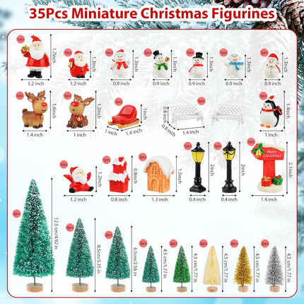 35 PCS Mini Christmas Figurines Trees Snowman Santa Claus Xmas Village Decor