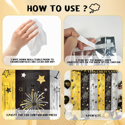 New Year 2026 Party Decorations – 2-Pc Metallic Tinsel Foil Fringe Curtains
