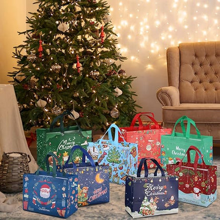 Reusable Non-Woven Christmas Gift Bags with Handles for Holiday Wrapping and Shopping