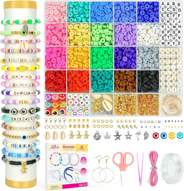 Clay Beads Bracelet Kit – 5000 Pieces with Charms, DIY Jewelry for Kids