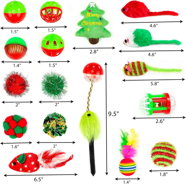 17-Pack Christmas Cat Toy Set – Assorted Interactive Kitten Toys