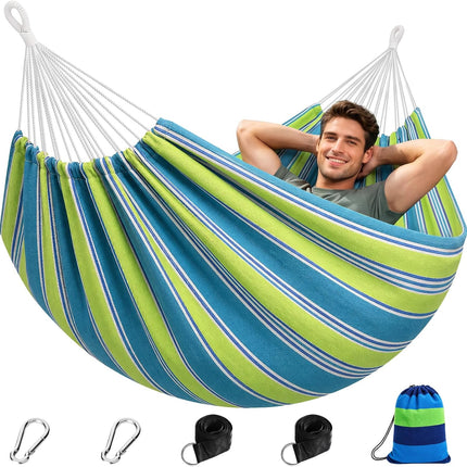 Cotton Camping Hammock 106x59", 420LB Capacity, Portable with Tree Straps & Bag