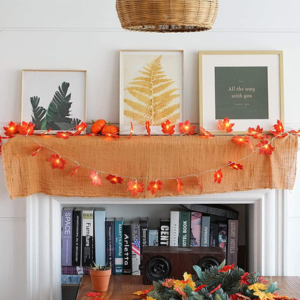 JamBer 7.4ft Fall Garland Lights – Waterproof 20 LED Maple Leaf Lights for Holiday Decor