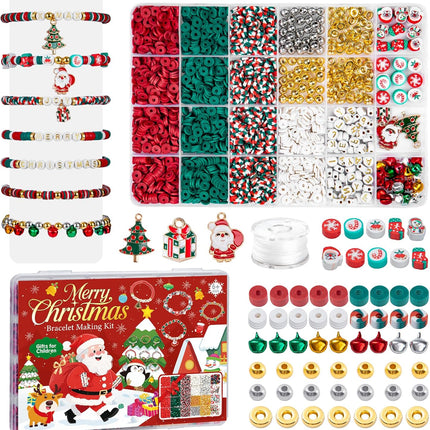 Christmas Clay Beads Kit – Red & Green Beads with Charms & Spacer Beads