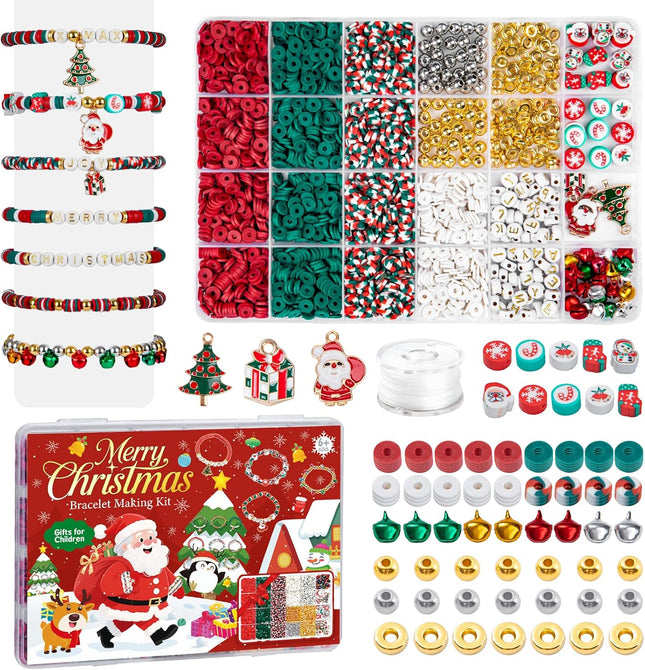 Christmas Clay Beads Kit – Red & Green Beads with Charms & Spacer Beads