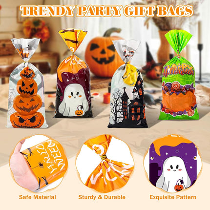 120PCS Halloween Treat Bags, Plastic Candy Goodie Bags with Twist Ties for Parties