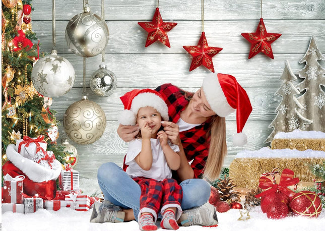 Christmas Photography Backdrop – White Wood Floor & Winter Holiday Decor