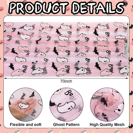 4-Pack Pink Halloween Table Runners 29x70in, Ghost & Bat Sheer Mesh Party Decor