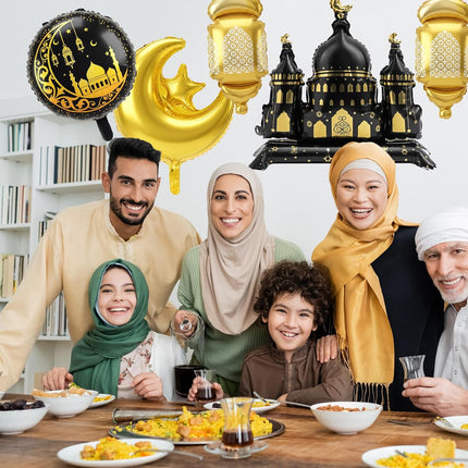 10PCS Eid Mubarak Foil Balloons Ramadan Moon Star Castle Lantern Decor
