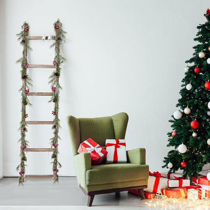 Christmas Garland with Lights – 20 LED Battery Powered, Pine Cones & Red Berries